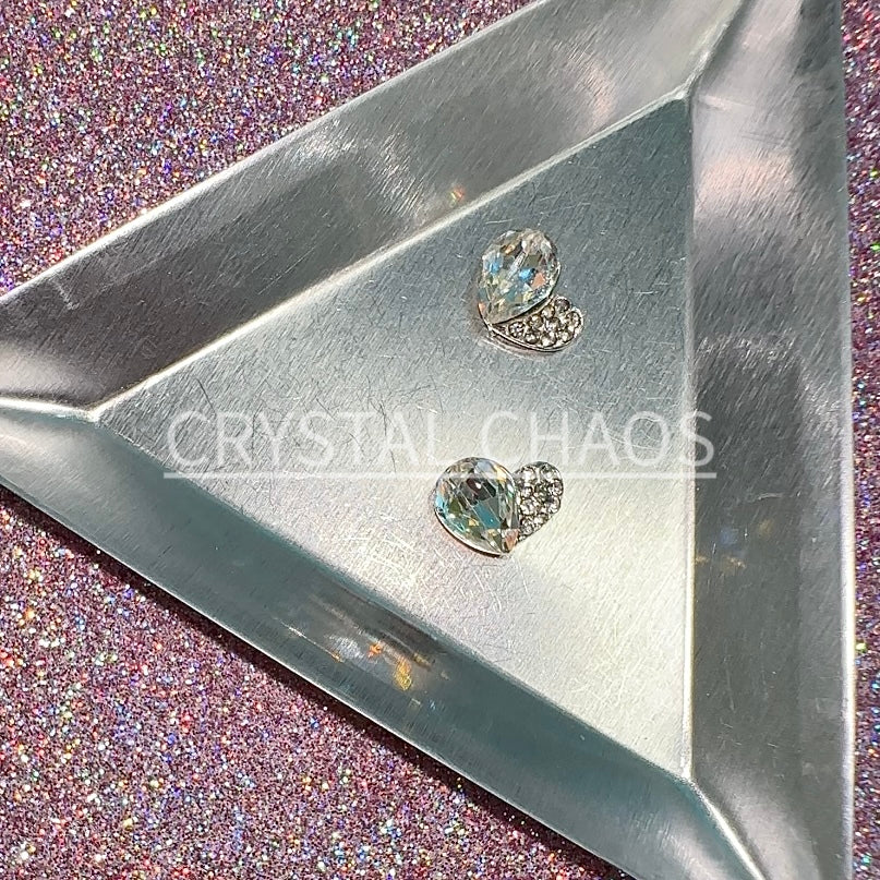 Heart, 3D Rhinestone CHARM 035-S, 8x10mm, Silver/Crystal AB, 2pc